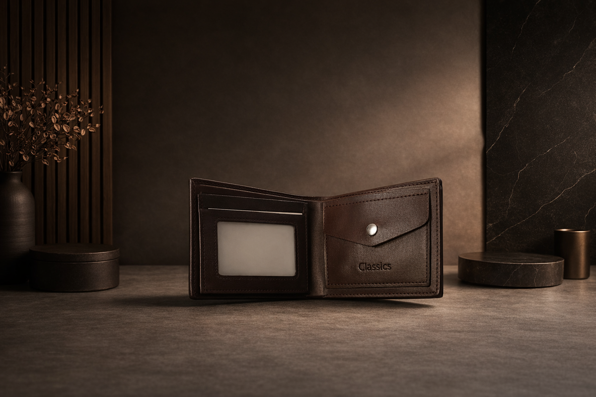 Classic D-Brown Leather Wallet with Box - Pockethub Classic Edition