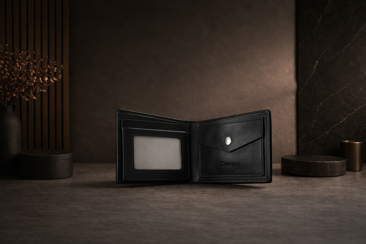 Classic D-Black Leather Wallet with Box - Pockethub Classic Edition