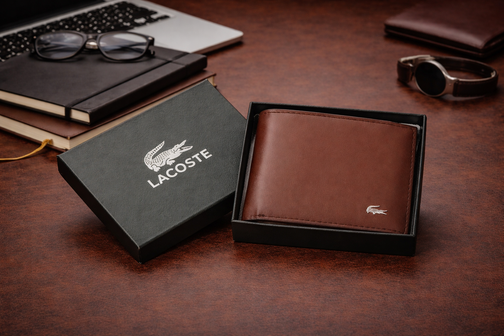 Luxury Leather Brown Lacoste Wallet with Box - PocketHub Special edition