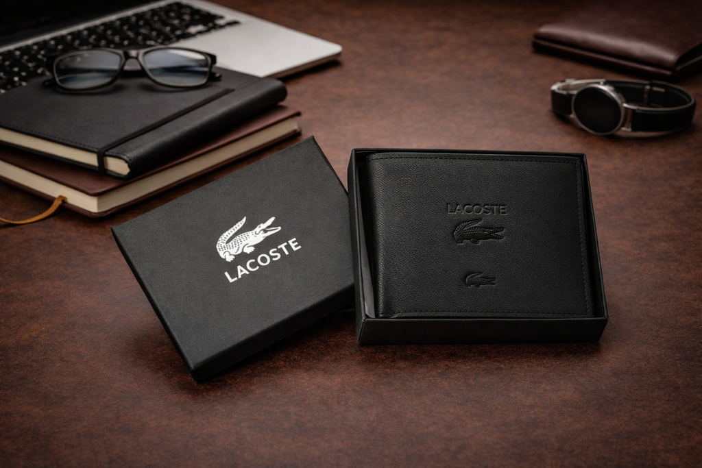 Luxury Leather Black Lacoste Wallet with Box - PocketHub Special edition