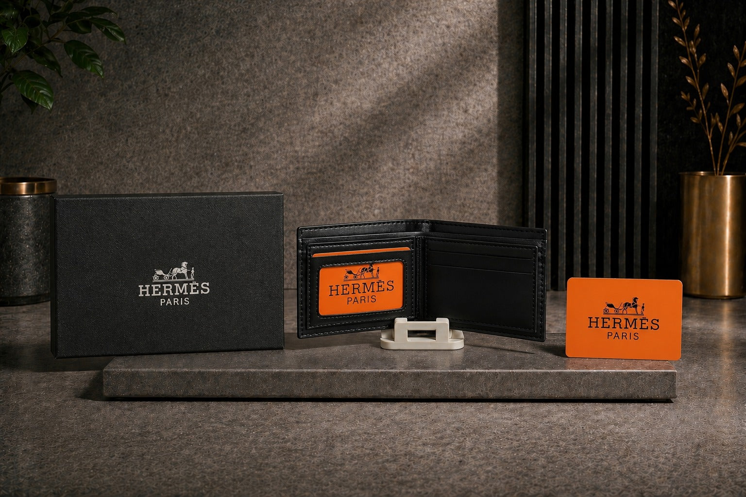 Luxury Leather Hermes Wallet with Box - PocketHub Special edition
