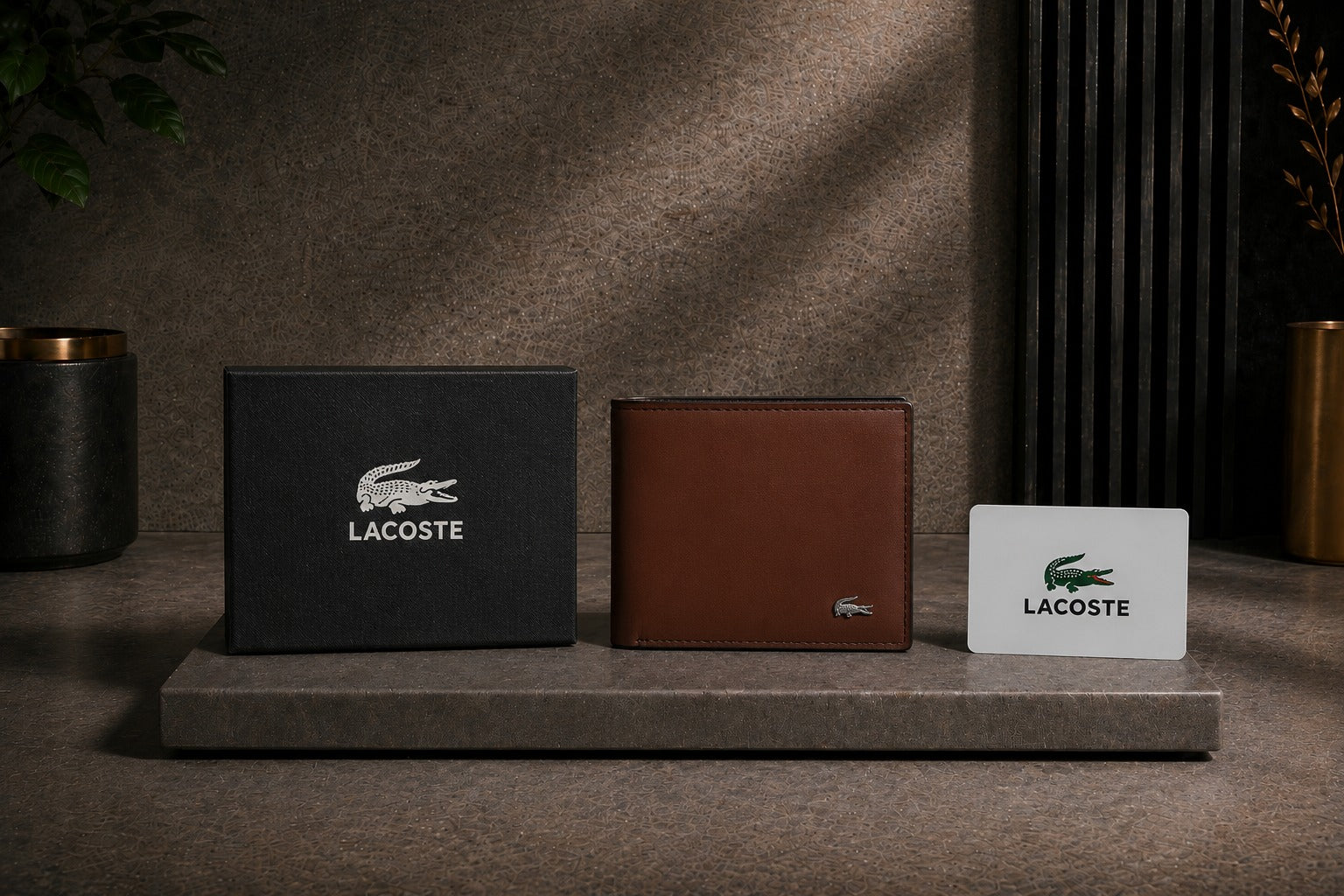 Luxury Leather Brown Lacoste Wallet with Box - PocketHub Special edition